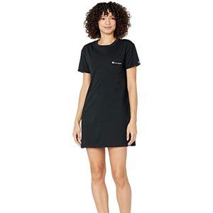 NWT CHAMPION Women Graphic Boyfriend Tee Pocket Slip On Dress in Black